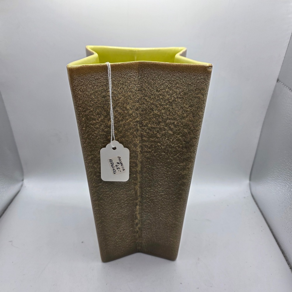 Vintage Red Wing Pottery Modernist Star Vase Brown Chartreuse Green MCM